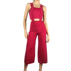 Red Solid Cutout Overall Jumpsuit